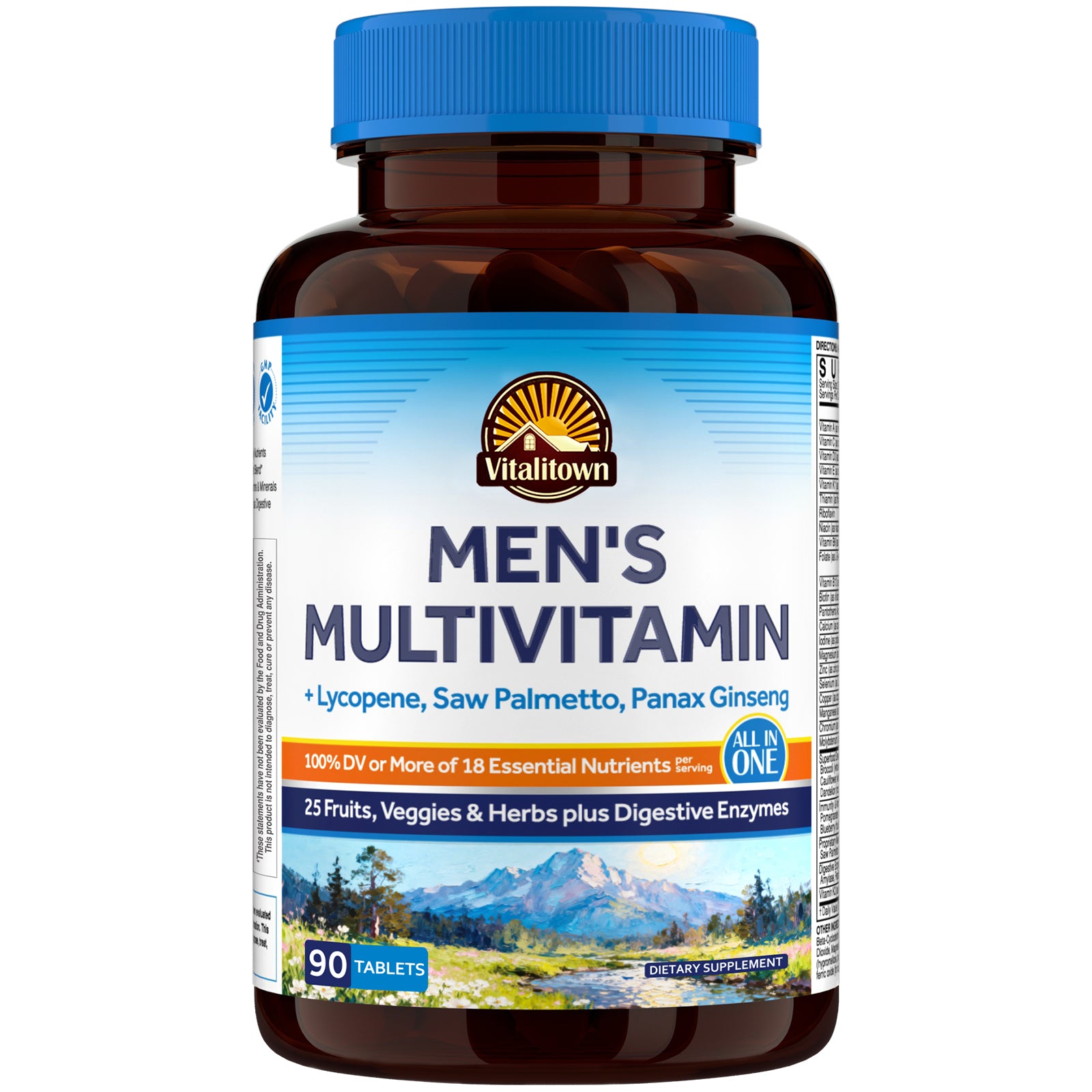 Vitalitown Men's Multivitamin Tablets for Complete Men's Health Support, Non-GMO, 90 Tablets