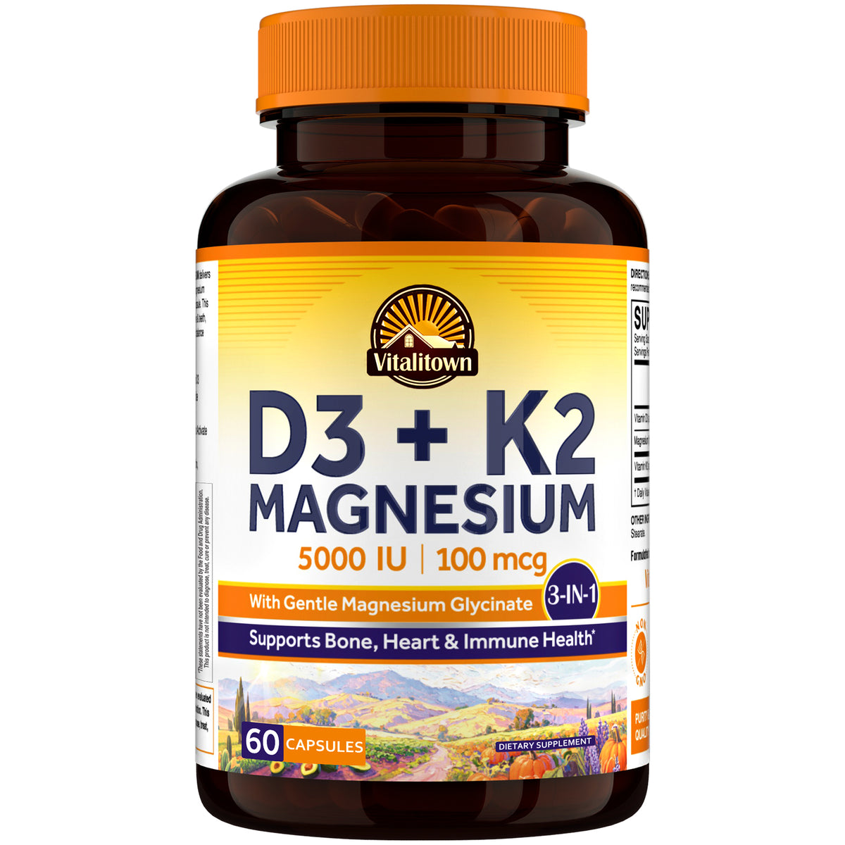 Vitalitown Vitamin D3 K2 5000 IU with Magnesium Glycinate 60 Vegetarian Capsules