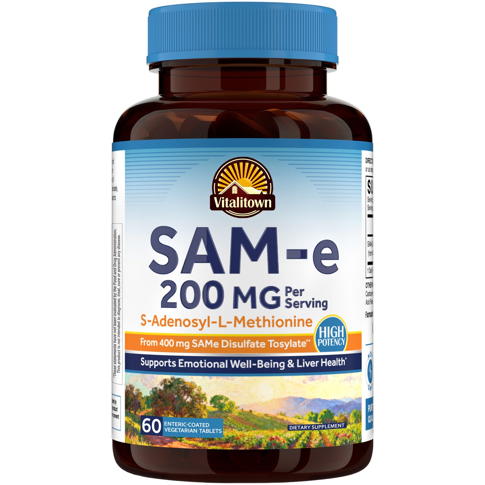 Vitalitown SAM-e Tablets for Emotional Well-Being Support, Non-GMO, 60 Tablets