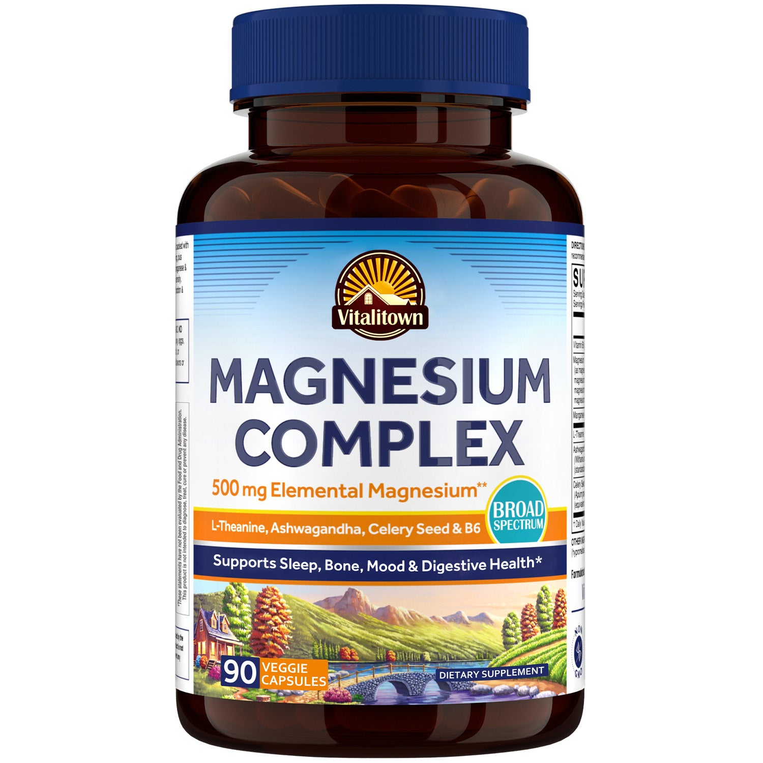 Vitalitown Magnesium Complex L-theanine Ashwagandha Celery Seed Supports Heart Bone Relaxation - 90 Veggie Capsules