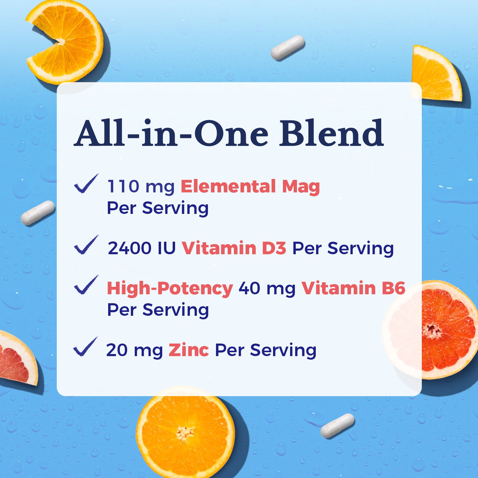 High-Potency 8-in-1 Complex with 2400 IU D3 40 mg B6 20mg Zinc Per Serving