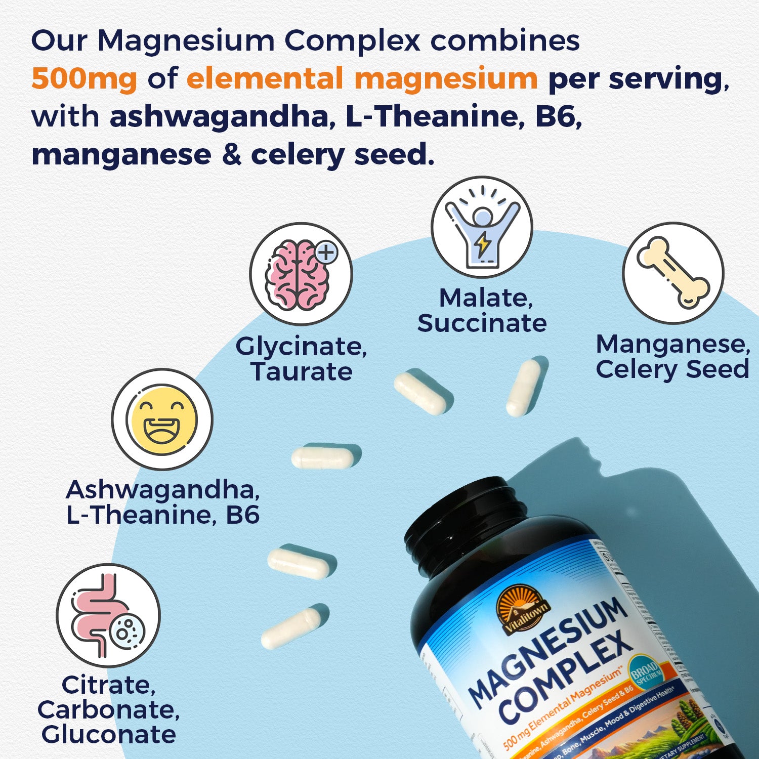 Delivers 500mg of Elemental Magnesium Per Serving Plus L-theanine Ashwagandha Celery Seed B6
