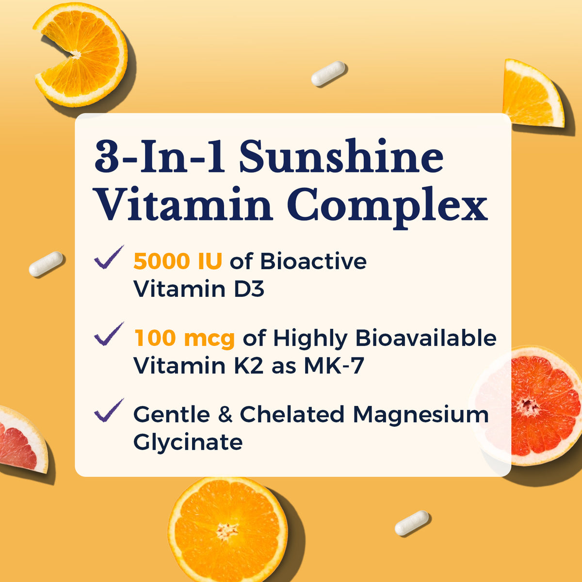 Vitamin D3 5000 IU with K2 MK-7 and Chelated Magnesium Glycinate for Daily Support