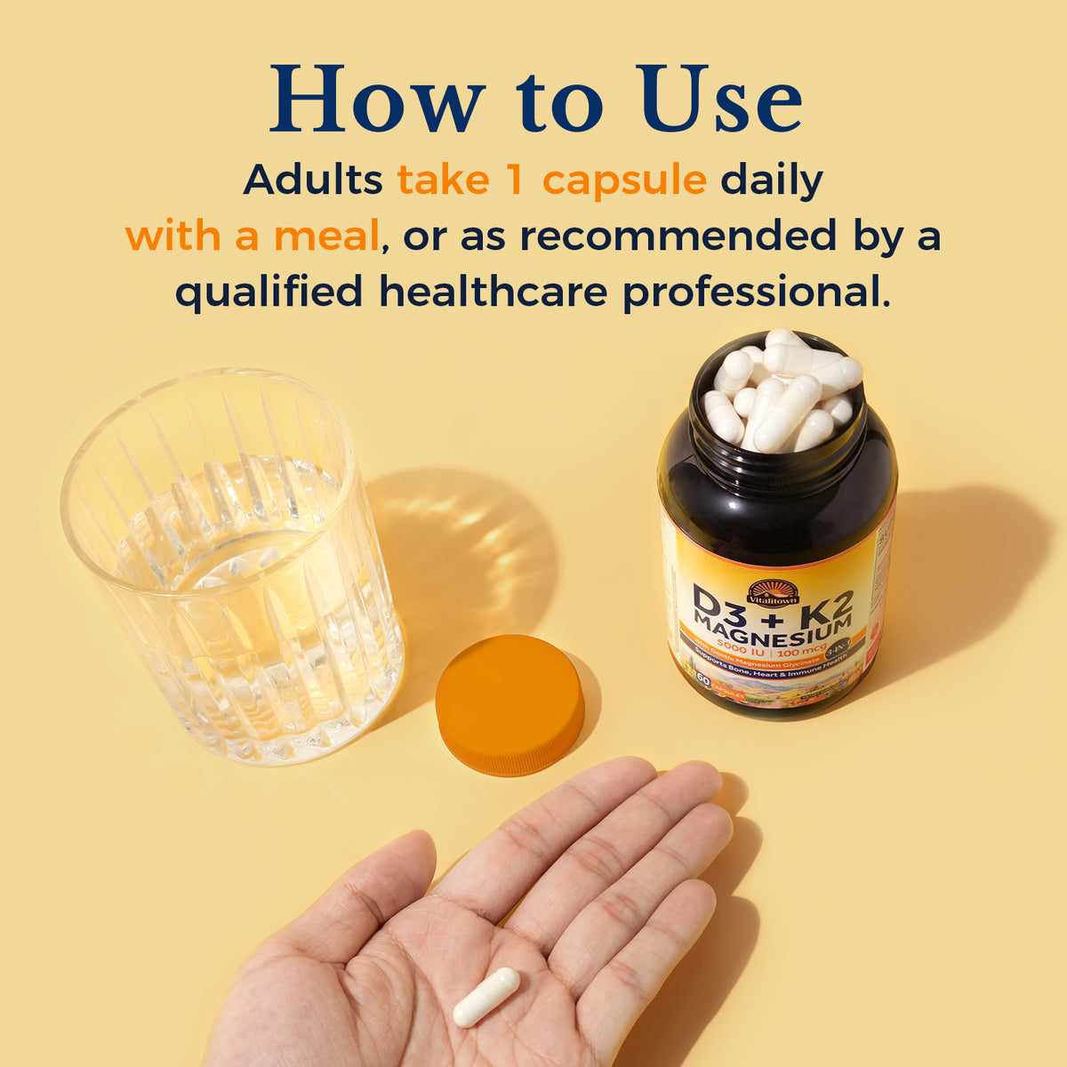 D3 K2 Magnesium 60 Capsules Take One Capsule Daily with a Meal