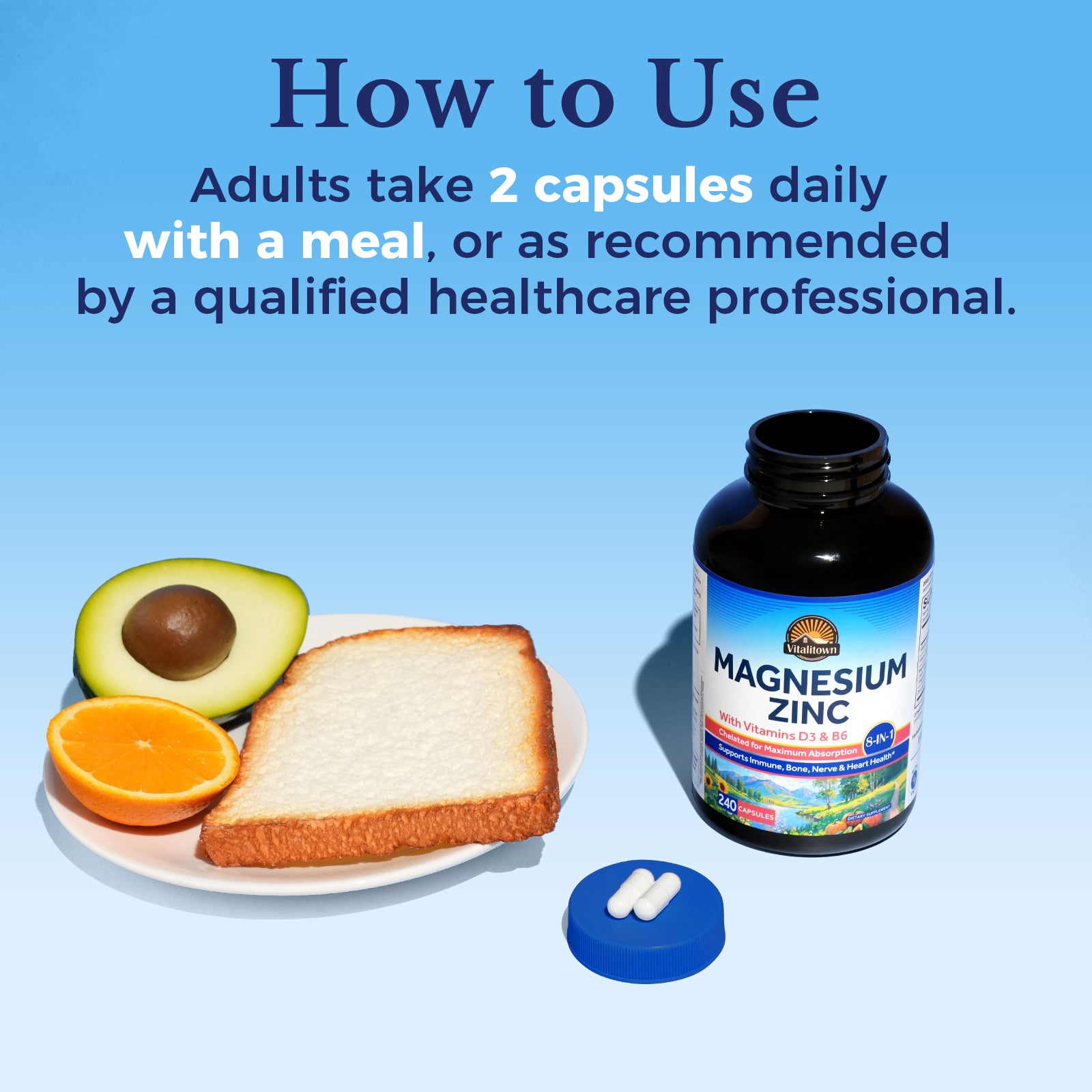 Adults take 2 capsules daily with a meal, or as recommended by a qualified healthcare professional.