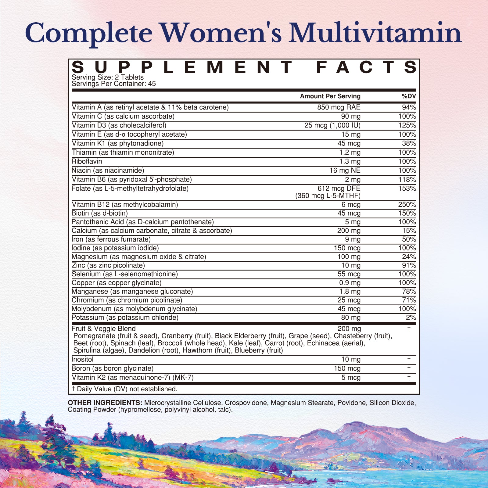 Vitalitown Complete Women's Multivitamin Supplement Fact