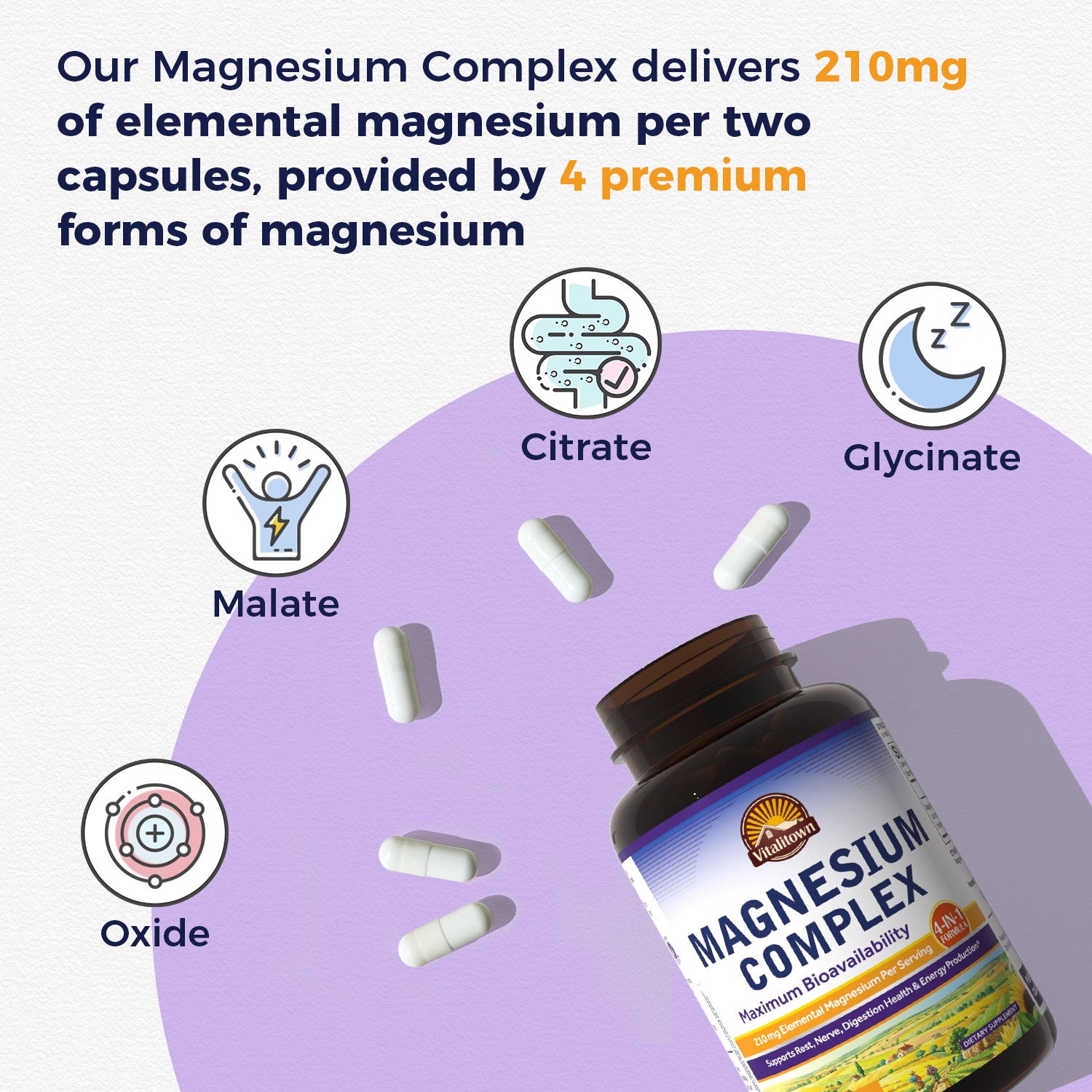 Delivers 210mg of elemental magnesium per serving, provided by 4 premium forms 