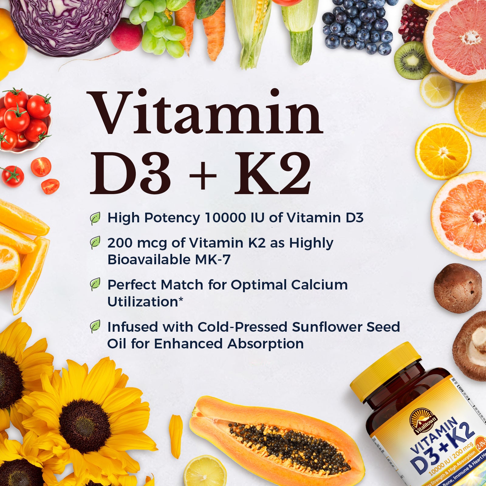 High Potency D3 and Highly Bioavailable K2 Support Optimal Calcium Utilization