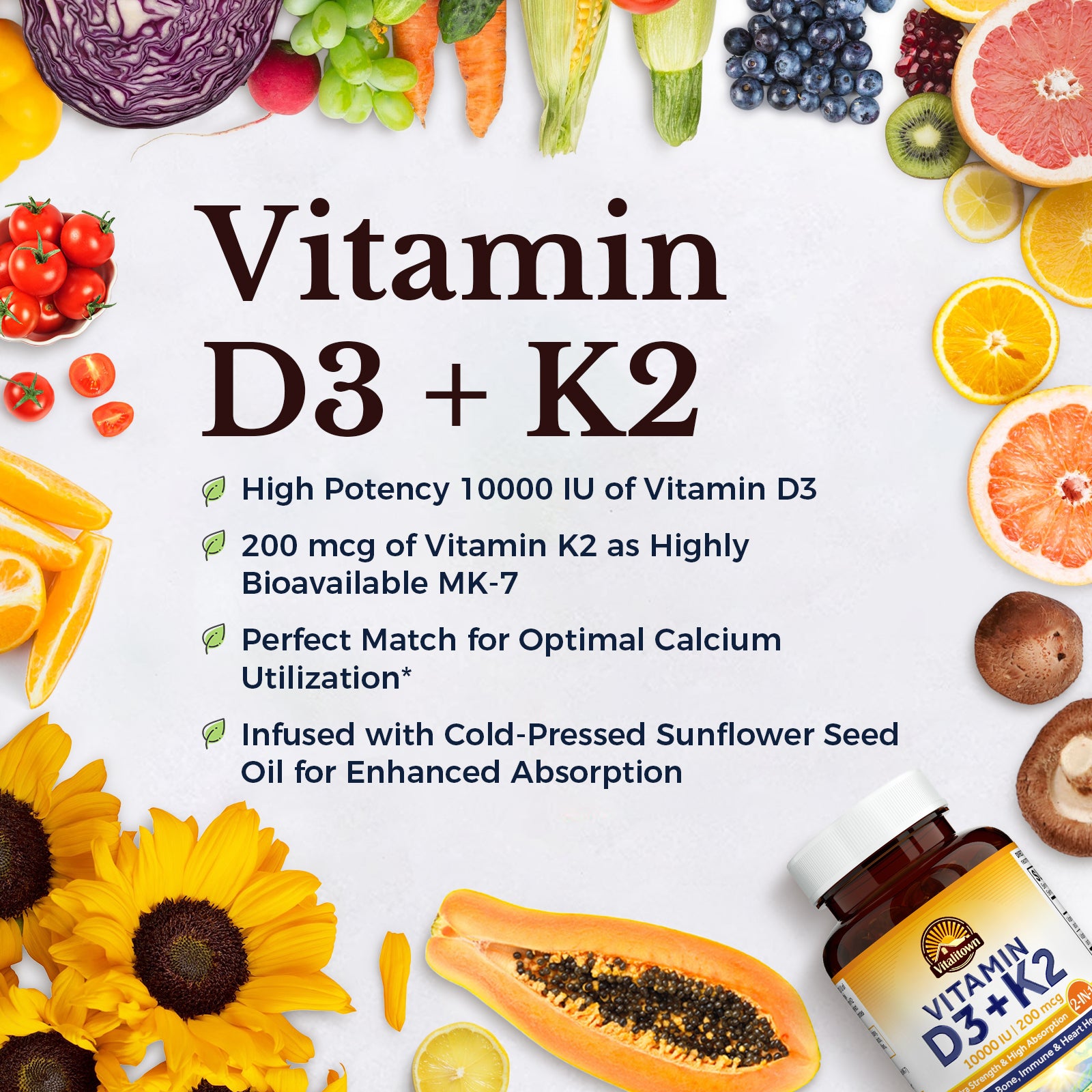 High Potency D3 and Highly Bioavailable K2 Support Optimal Calcium Utilization