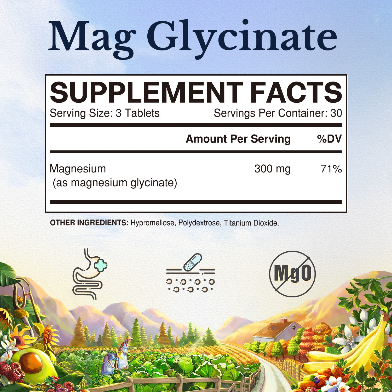 Magnesium Glycinate 300 Supplement Facts | 300 mg of Elemental Magnesium - 90 Tablets