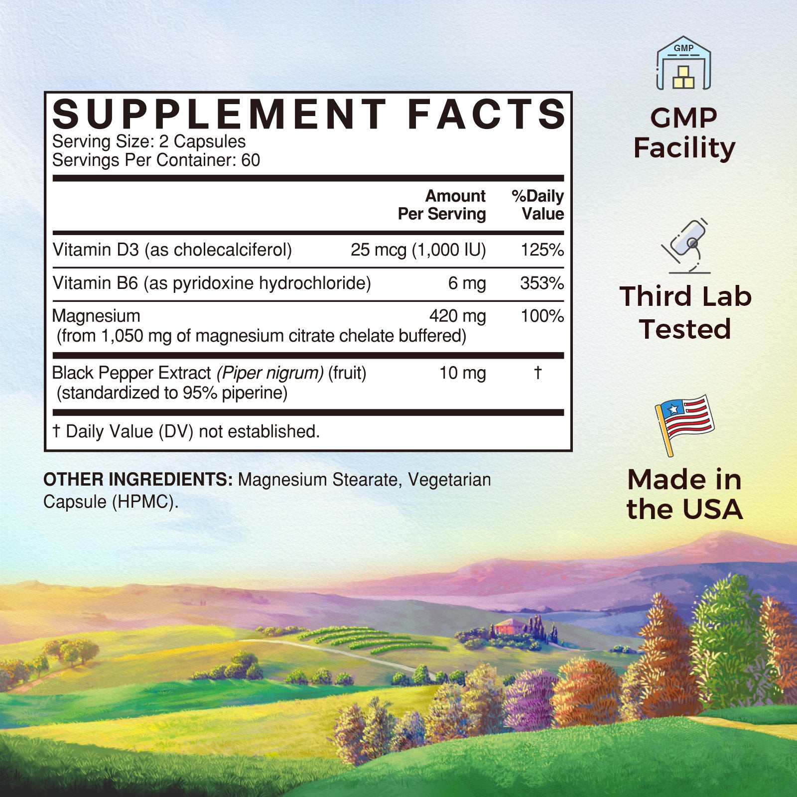 Magnesium Supplement Facts | 420 mg Magnesium with Vitamin B6, D3 - 120 Capsules