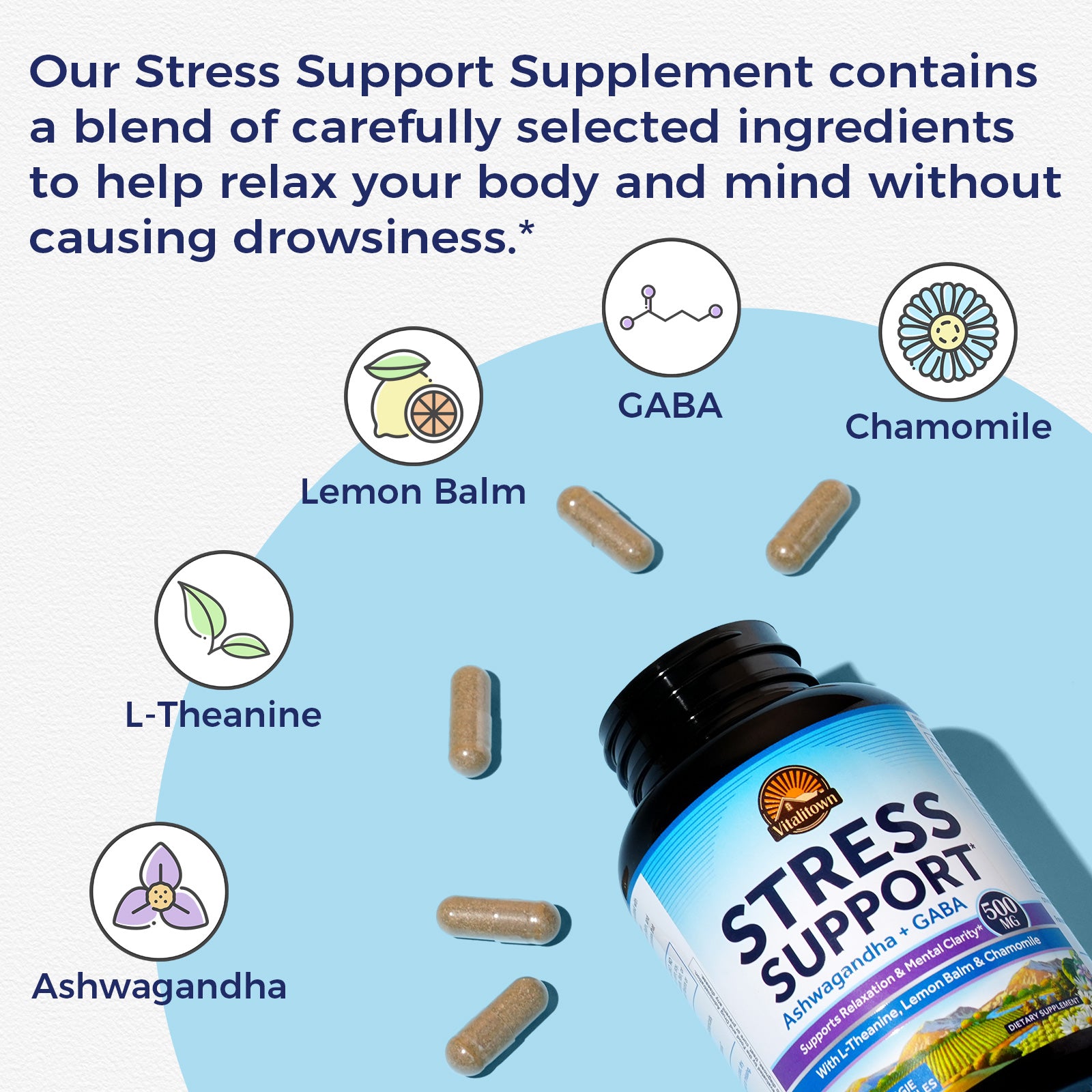 Stress Support contains a blend of carefully selected ingredients to help relax your body and mind without causing drowsiness.