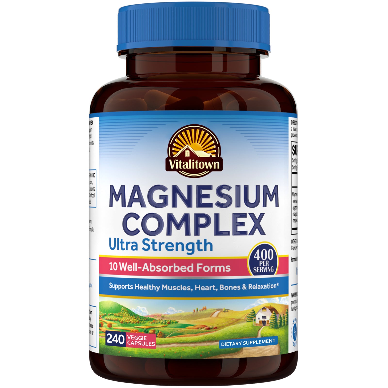 Vitalitown 10-In-1 Magnesium Complex Ultra Strength Supports Heart Bone Relaxation - 90 Veggie Capsules