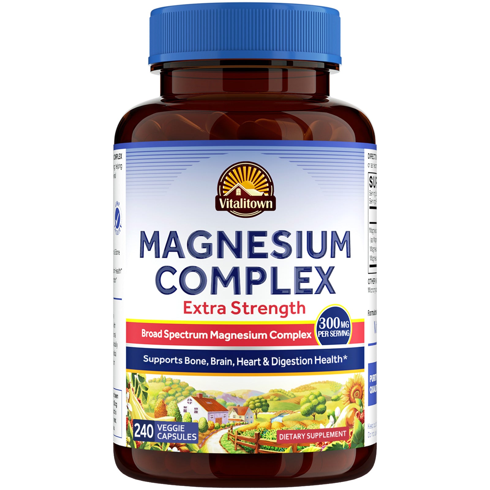 Vitalitown Extra Strength Magnesium Complex Supplement for Bone Brain Heart - 240 Veggie Capsules