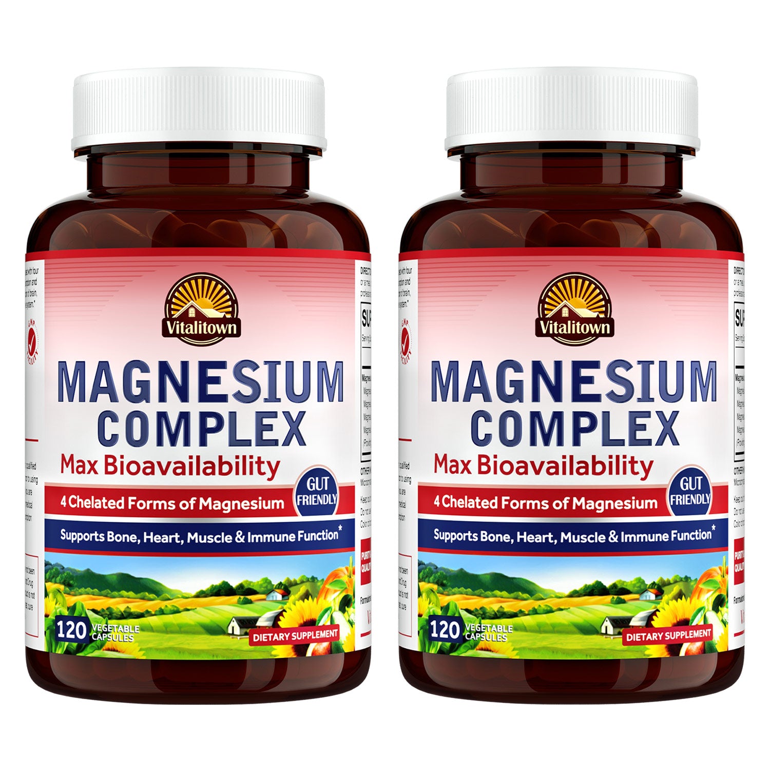 Vitalitown Magnesium Complex Supplement Supports Bone Heart Muscle Immune Function - 120 Capsules Per Bottle, 2 Pack