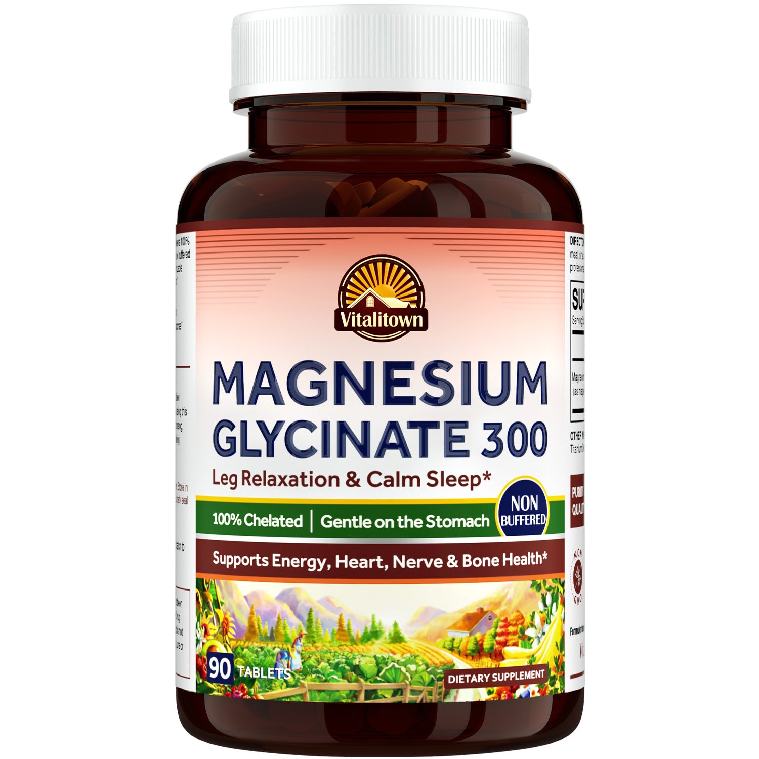 Vitalitown Magnesium Glycinate 300 Supplement Supports Leg Relaxation & Calm Sleep - 90 Tablets