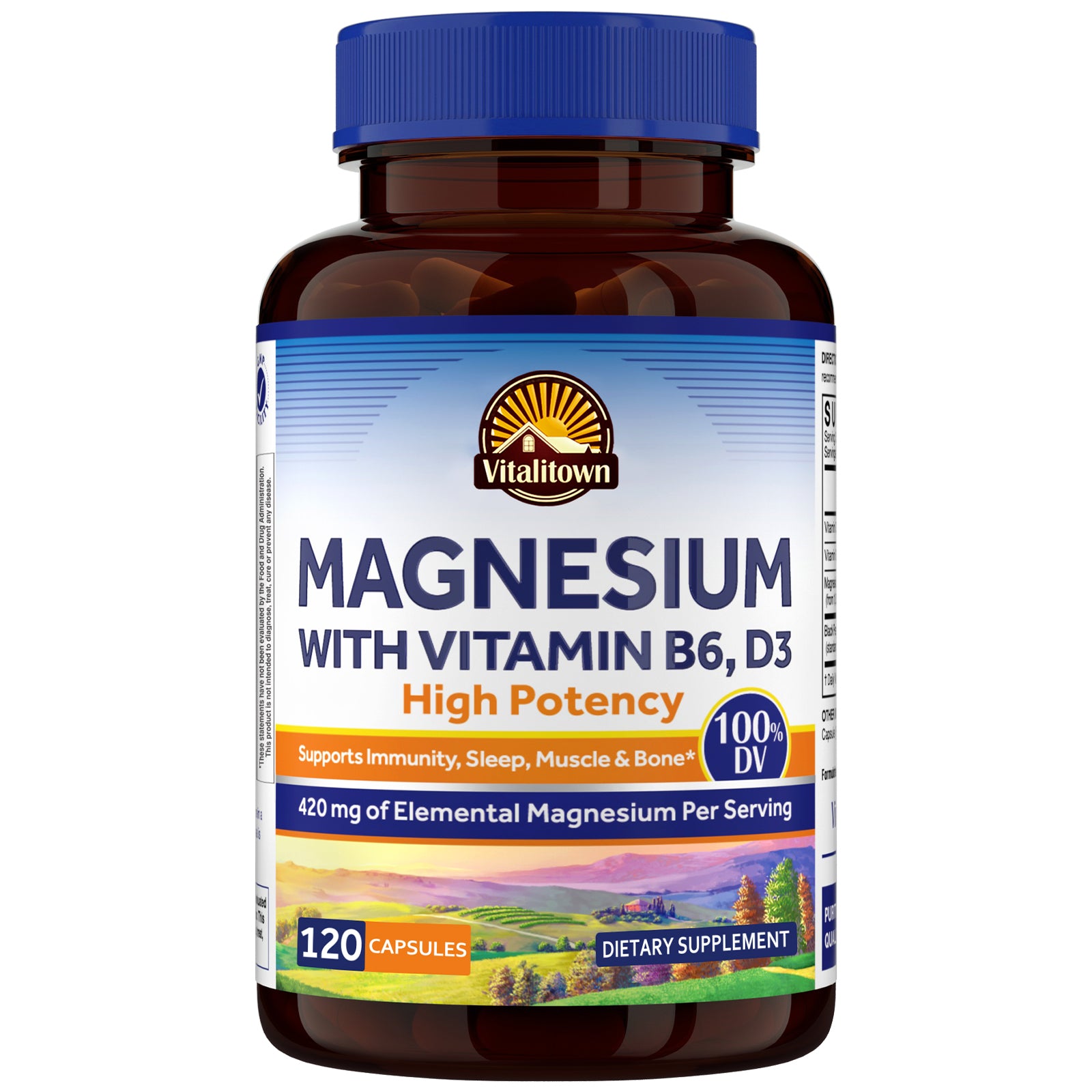 Vitalitown Magnesium with Vitamin B6, D3 Supports Immunity Muscle Bone - 120 Capsules