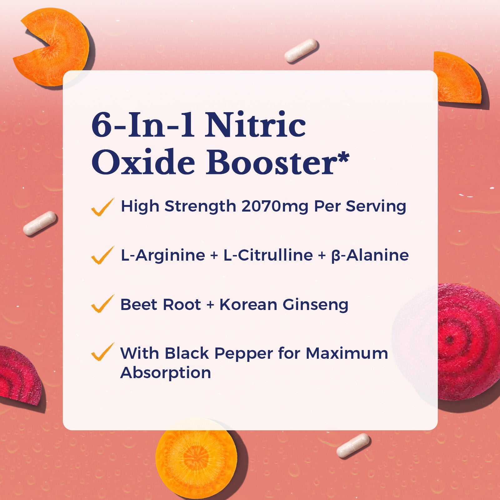 Vitalitown Nitric Oxide Capsules 6-In-1 Nitric Oxide Booster High Strength 2070mg Per 3 Capsules