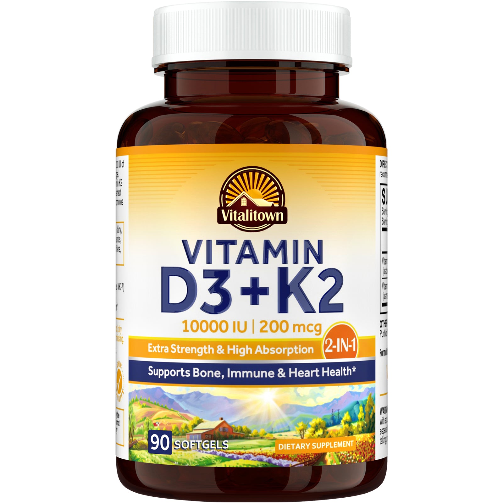 Vitamin D3 + K2 Softgels Supports Bone Immune Heart Health - 90 Count