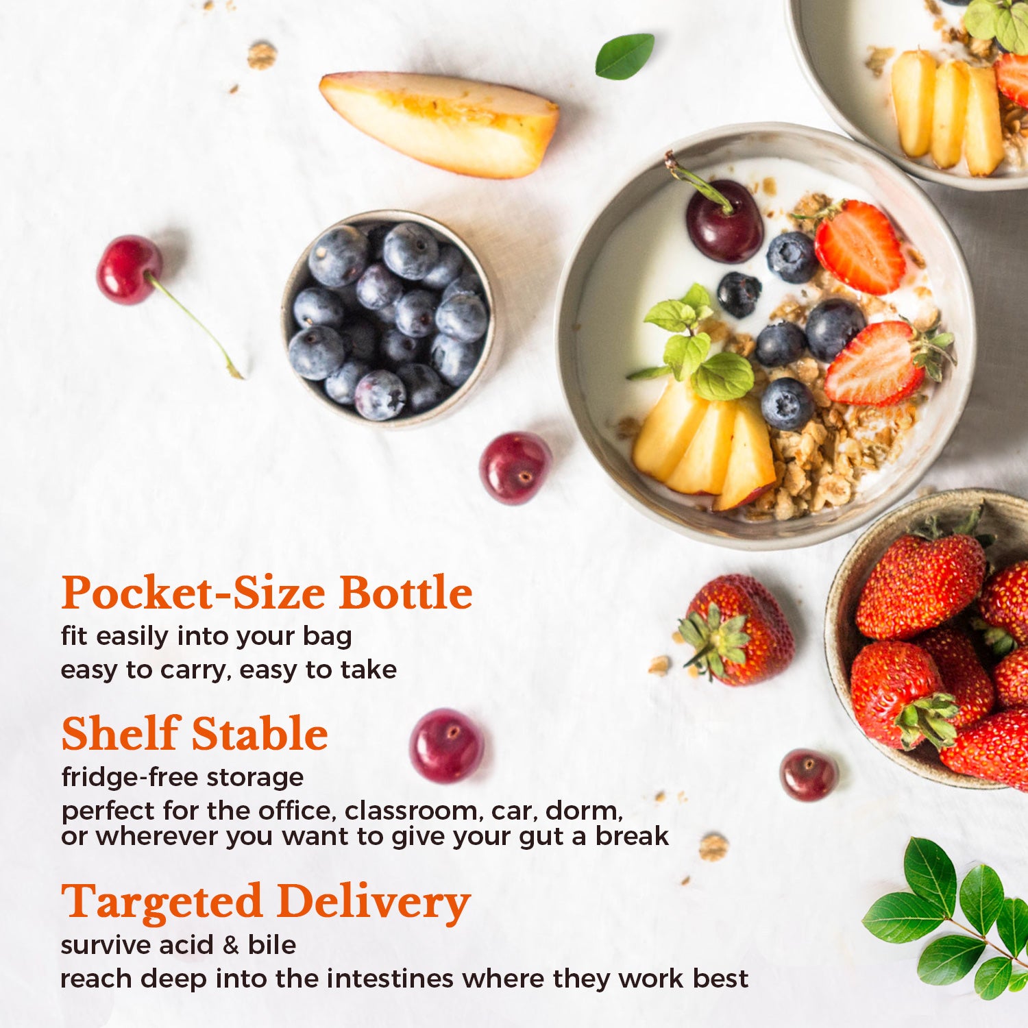 Pocket-Size Bottle Easy to Carry Fridge-Free Storage Targeted Delivery Survive Acid and Bile