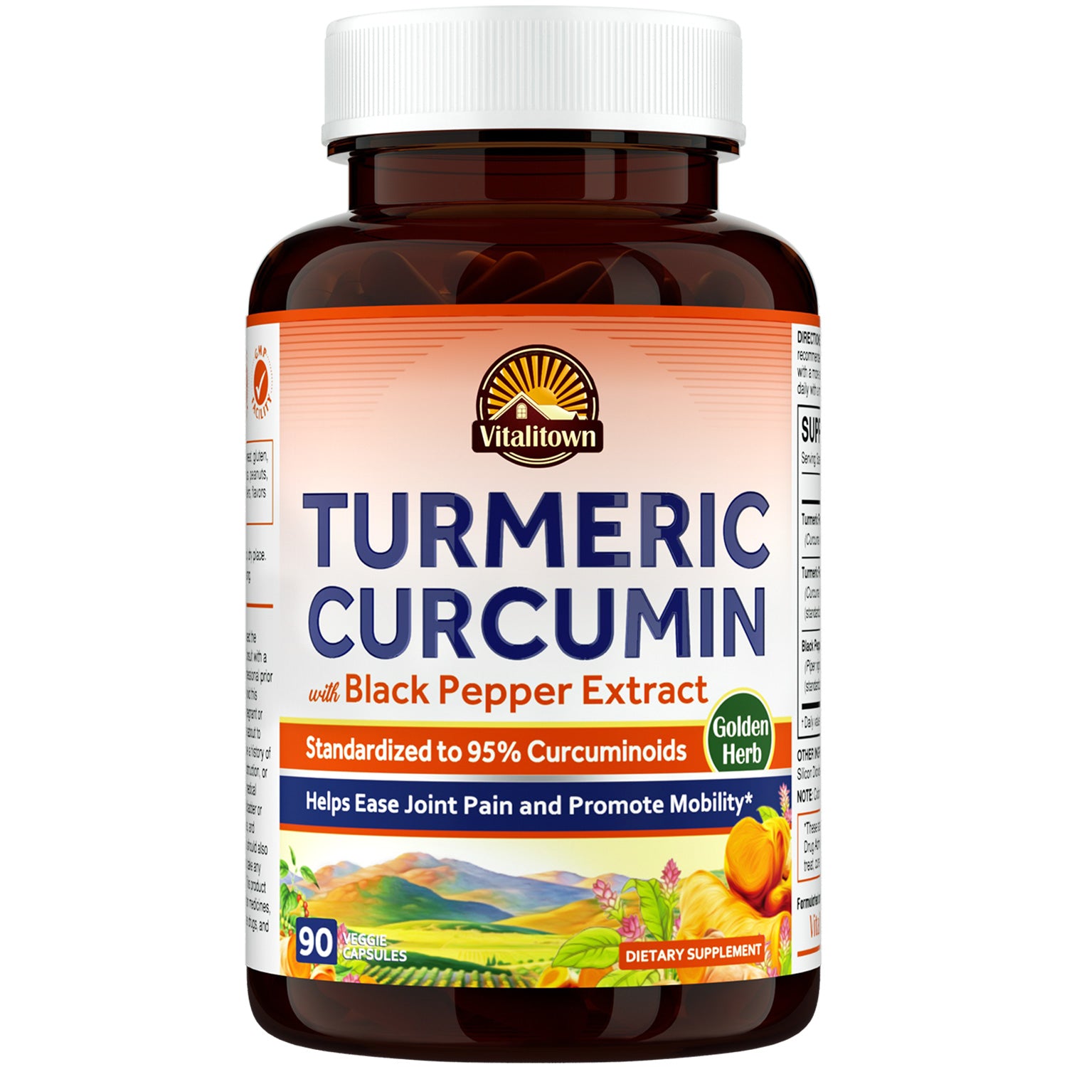 Vitalitown Turmeric Curcumin Capsules with Black Pepper Extract Joint Health 90 Count